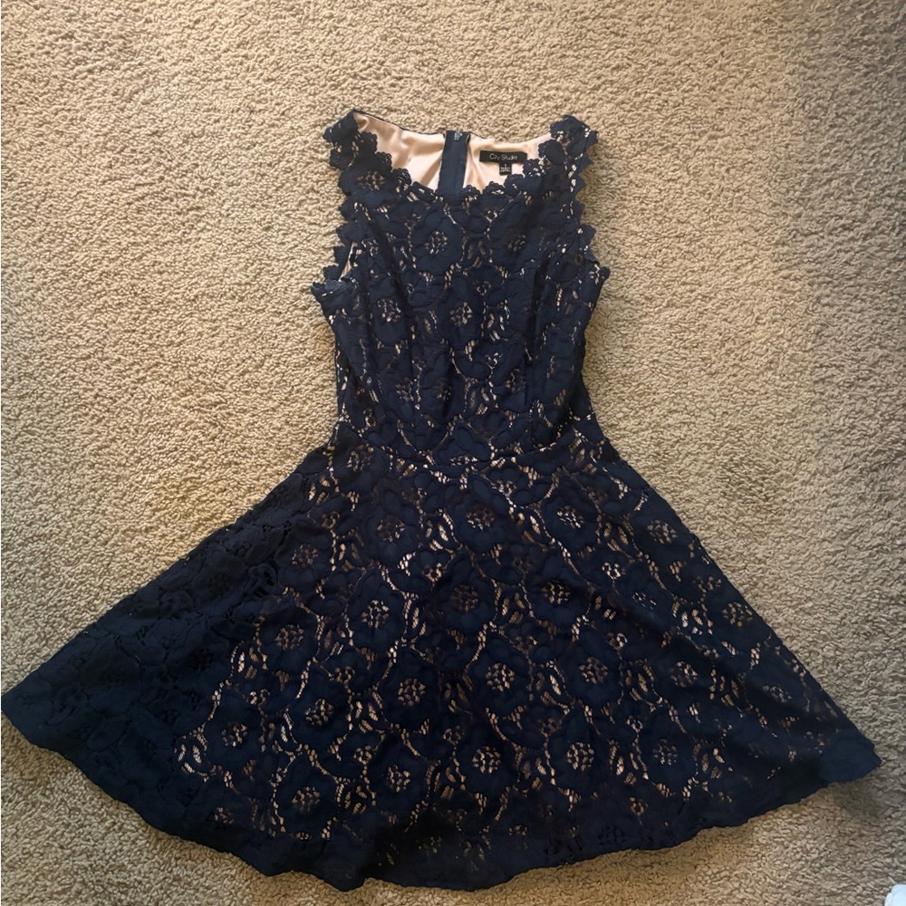 City Studio Navy Lace Mini Dress